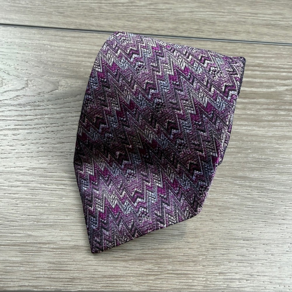 Missoni Mens Silk Tie Zig Zag Chevron Geometric Purple One Size